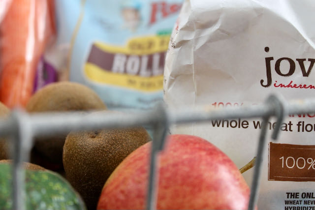 Groceries in a wire basket