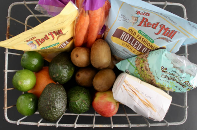 Whole foods in a wire basket